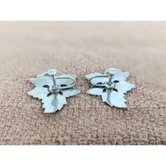 Vtg Sterling Silver Etched Maple Leaf Shape Earrings Screwback 925 Nature Estate - Picture 4 of 6